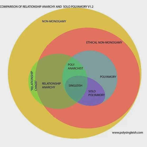 In this post, we will be explaining the differences betweet a Solo Polyamory and a Relationship Anarchy. Image by www.polysingleish.com